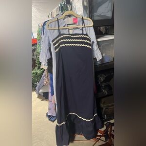 Vineyard Vibes Navy Dress with Cream Rickrack Trim - Women’s Sundress